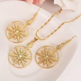 Earrings & Necklace 14kt Yellow Solid Gold GF Snowflake Leverback Pendants Necklaces Fashion Lever Back Drop Dangle HolidayEarring265I