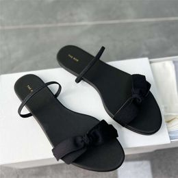 designer sandals women slide heels shoes Pure Row Velvet Bow Back Strap Flat Sandals Fashionable Simple Commuter Muller Shoes Women DS0O