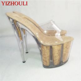 Dance Shoes Clear Platform Sexy Novelty Grain Heels Crystal 8 Inch High Heel For Lady Fashion 20cm Yellow