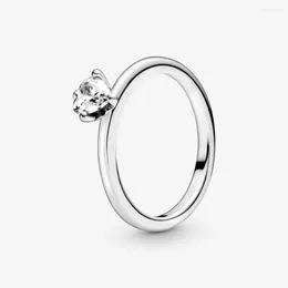 Cluster Rings Authentic S925 Sterling Silver Ring Clear Heart Solitaire Finger For Women Wedding Engagement Fine Jewellery Wholesale