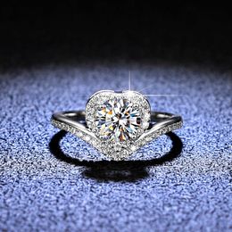 Diamond Ring Mosang Heart Shaped Hollow 925 Sterling Sier Ring Womens One Ring Live Broadcast