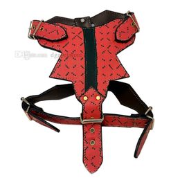 Designer Dog Harness Collar Leash set Luxurious PU Leather Durable Strong Pet Harness for Medium Large Dogs Pitbull, Mastiff, Boxer, Bull Terrier Red XL B149