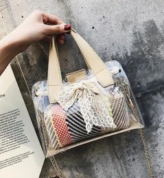 Shoulder Bags Summer Beach Bag Lace Bow Handbag Hand-woven Transparent PVC Mini Messenger Wallet