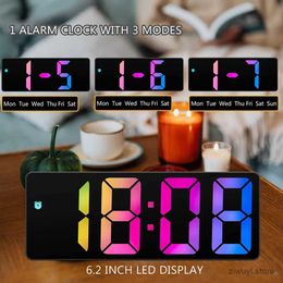 Desk Table Clocks Led Electronic Bedroom Alarm Clock 12/24 Hours Adjustable Brightness Colourful Big Screen Desk Clock for Home Decoration