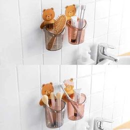 Toothbrush Holders Wall mounted bear tooth brush holder cup punch press free storage rack bathroom supplies organizer accessories bathroom 240426