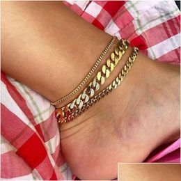 Anklets 18K Gold Titanium Steel Tarnish Hypoallergenic M 6Mm 8Mm Cuban Link Chain For Women Summer Beach Foot Bracelet Jewelry Drop De Otf7J