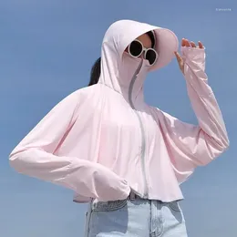 Women's Jackets UPF50 Sun Protection Jacket Women Ice Silk Hooded Coat For Summer Air Conditioning Clothing Breathable Solid Color