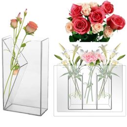 Clear Acrylic Vase Desktop Vase Bookshelf Decor Book Shape Vase Flower Arrangement Ware for el Home Office Wedding Decoration 240417