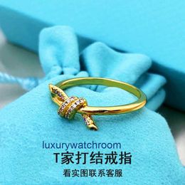 Women Band Tiifeany Ring Jewelry Tie Rope Bow 18k Rose Gold Colorless Twisted Pair Fashion Net Red High Grade Feeling