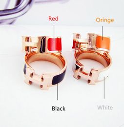 316L Stainless Steel H stamp Rings Black and white red orange drop oil H ring For Women with Original Velvet bag5066013
