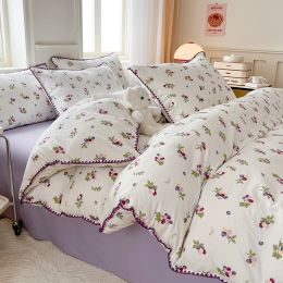 sets Purple Grapes Double Layer Yarn Quilt Cover Bed Sheet Pillowcase Twin Queen Size Bedding Set Girls Women Duvet Cover No Filler