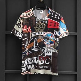 tshirts for mens Graffiti Printed T-shirt with Short Sleeves Personalized Slim Fit Large Size Trendy Brand Half Sleeved Ice Silk Men's Clothing