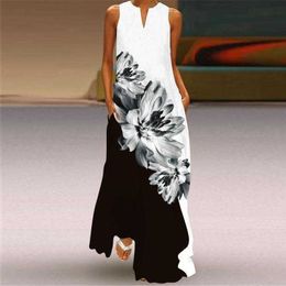 New designer Flower Printed Sleeveless Women Maxi Dress Summer Casual Beach Long Dresses Ladies Sundress Plus Size Female Vestidos
