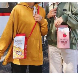 Shoulder Bags 2024 Summer Printed Fruit Pu Satchel Girl Cute Cartoon Strawberry Banana Milk Bag