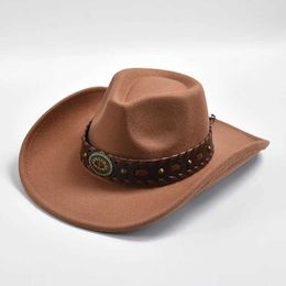 Wide Brim Hats Bucket Hats New 9.5cm Large Wide Brim Fedora Hat for Women Men Unisex British Cowboy Hat Autumn Winter Trilby Jazz Hat Y240425