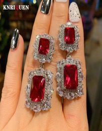 Arrival Ruby Gemstone Necklace Pendant Ring Earrings Women s Luxury Wedding Party Fine Jewelry Set Vintage Female Gift 2207187627260