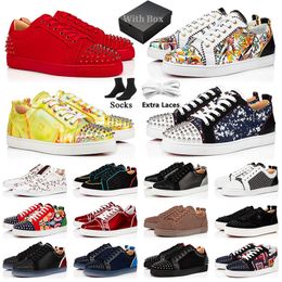 With Box luxury Casual Shoes Red Bottoms mens womens Fashion Sneakers floor designer shoes Suede Studded Spikes Leather green black white outdoor trainers 35-48