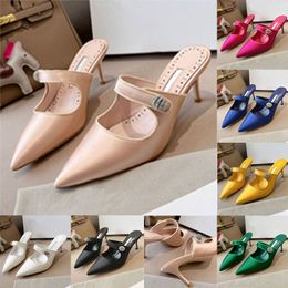 Real Silk Sandals Famous Designer Women Slides Sandal Mules Slingback Rhinestone Fashion Summer Slides Luxury Shoes New Stiletto Heels Baotou Fashion Slippers