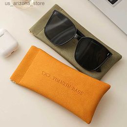 Sunglasses Cases Fashionable soft leather reading glasses bag waterproof solid sunglasses simple storage accessories Q240426