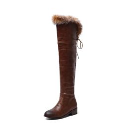 Boots Women Autumn Winter Plush Thigh High Boots 3448 Ladies High Heels Platform over the Knee High Snow Boots Warm Fur Shoes 6133