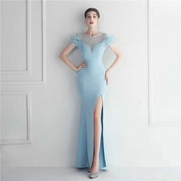 Runway Dresses Yidingzs 2023 Elegant Feather Long Party Dress Sexig Slit Crystal Dress Floor Längd Evening Party Maxi Celebrity Dress Y240426