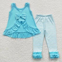 Clothing Sets Update RTS 2pcs Baby Ruffle Tight Pants Outfit Child Girls Blue Clothes Kids Toddler