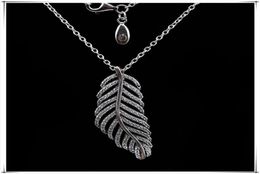 Glitter Feather Necklace 925 Sterling Silver for P Jewellery Fashion High Quality Elegant Ladies Necklace with Original Box 273299699