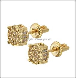 Beauty Shiny Circle Diamond Design Vintage Ancient Steel Screw Stud Earring Elegant Zircon Female Ear Drop Delivery 2021 Earrings J2613176