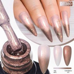 Nail Polish MEET ACROSS 7ml Auroras Thermal Nail Gel Polish Champaign Gold Gradient Temperature Changing Glitter UV Gel Varnish Nails Art Y240425