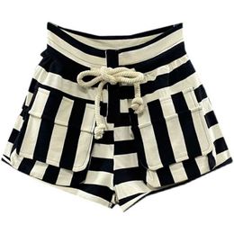Women's Shorts Women Striped Casual Shorts 2023 New Summer Elastic Waist Loose Wide-leg A-shaped Sports Shorts Y240425
