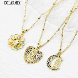 Chains 6pieces Gold Plated Virgin Mary Pendant Necklace Pave Zirconia Religious Jewelry 52940