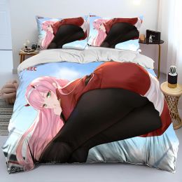 sets Zero Two DARLING In The FRANXX Anime Comforter Bedding Set,Duvet Cover Bed Set Quilt Cover Pillowcase,Queen Size Bedding Set Kid