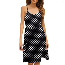 Casual Dresses Women Fashion Polka Dot Dress Ladies Party Vestidos V Neck Suspender Female Midi 2024 Summer Sundress