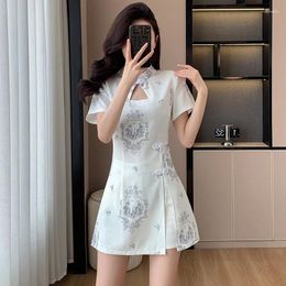 Work Dresses 2024 Summer Chinese Style Ink Printing Fashion Suit Cheongsam Dress And Shorts Two-Pieces Set
