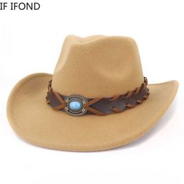 Wide Brim Hats Bucket Hats New Luxury Jewels Western Cowboy Hat For Men Curling Brim Wedding Fedora Jazz Hats Cowgirl Hats Sombrero Cap Y240425