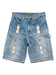 KAPITAL Non Hirata Hohiro Cotton Beading Denim Mens Shorts Loose Relaxed Short Pants Women Casual Jean 240415