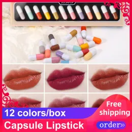 Lipstick Free Shipping 12Pieces/Colors/Box Creative Lovely Beauty Makeup Mini Pocket Kawaii Work Lipstick for Girl Woman Gift Present