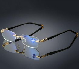 High Quality Reading Eyeglasses Presbyopic Spectacles Clear Glass Lens Unisex Rimless Antiblue light Glasses Frame Strength 10 6702757