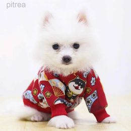 Dog Apparel Winter New Year Cartoon Puppy Cat Design Small Medium Pet Clothes Dog Sweater d240426