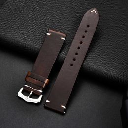 Watch Bands Vintage leather strap with oil wax decolorized denim leather strap 18 20 22 24mm high-quality business strap 240424