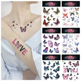 Tattoo Transfer Festival 3D Butterfly Tattoo Flowers Watercolour Temporary Body Art Sticker Disposable Make Up Concealer tatouage temporaire 240427