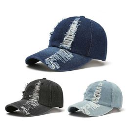 Ball Caps Fashion Cool Women Men Vintage Ripped Cap Hat Female Male Denim Cotton Sunscreen fitted Washed Baseball Cap For Women Men J240425