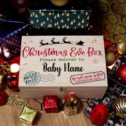 Box Personalised Christmas Eve Box Custom Xmas Gift Wood Box Boys Girls Cute Christmas Present Box Kids Santa Holiday Gifts Box