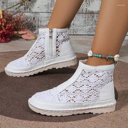 Casual Shoes 2024 Selling Mesh Women's PU Stitching Hollow Low Heel Short Zipper Summer Solid Color Sandals Fashionable Women'sBoots