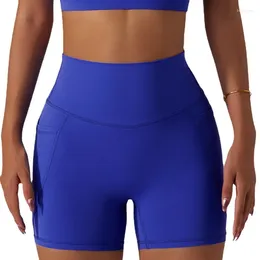 Active Shorts Summer Ice Silk Nude Sports Quick-Drying Tight Yoga Pants Pocket Breathable Cycling Running Fitness