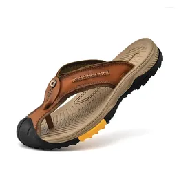 Slippers Genuine Cow Leather Shoes Men Sandals Anti-slip 2024 Summer Fashion For Luxury Casual