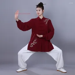 Ethnic Clothing 2024 Chinese Traditional Tai Chi Wushu Uniform Flower Embroidery Kungfu Sport Training Morning Exercise Walking Martial Arts