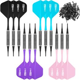 Darts CyeeLife 12/14g Soft tip darts set 12 Packs with 4 Colors one piece Flights,100 plastic points(4 Colors each 25pcs)