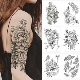 Tattoo Transfer Sexy Flower Temporary Tattoo Women Body Art Painting Arm Leg Waterproof Tattoo Sticker Realistic Fake Black Rose Tattoo Hot Sale 240427