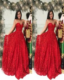 Red Lace Beaded Elegant Formal Evening Dresses 2021 Strapless Open Back Ruched Red Carpet Dress Prom Dresses Long Cheap Formal Gow7282833